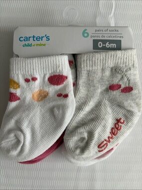 Carter's White Baby Socks with Pink & Peach Cherry Accents